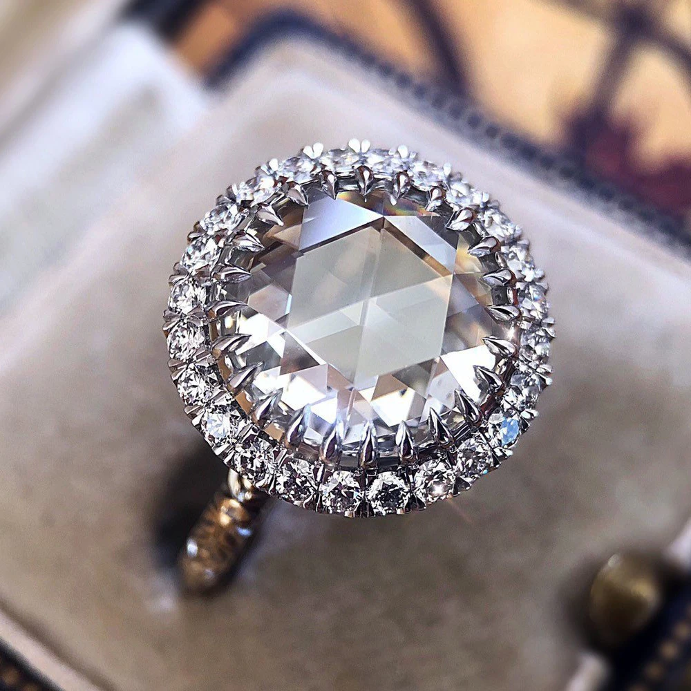

Utimtree Vintage Big Round Crystal Wedding Band Engagement Rings with Stone 925 Sterling Silver Women Ring Jewelry Drop Shipping
