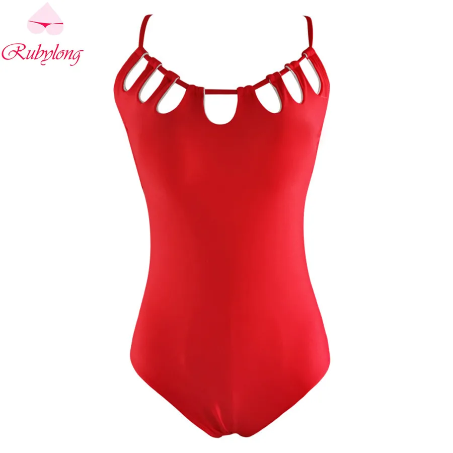 

Rubylong 2017 Red One-Piece Suits Women Swimwear Sexy Bandage Cut Out One Piece Swimsuit Beach Bathing Suits Monokini Female