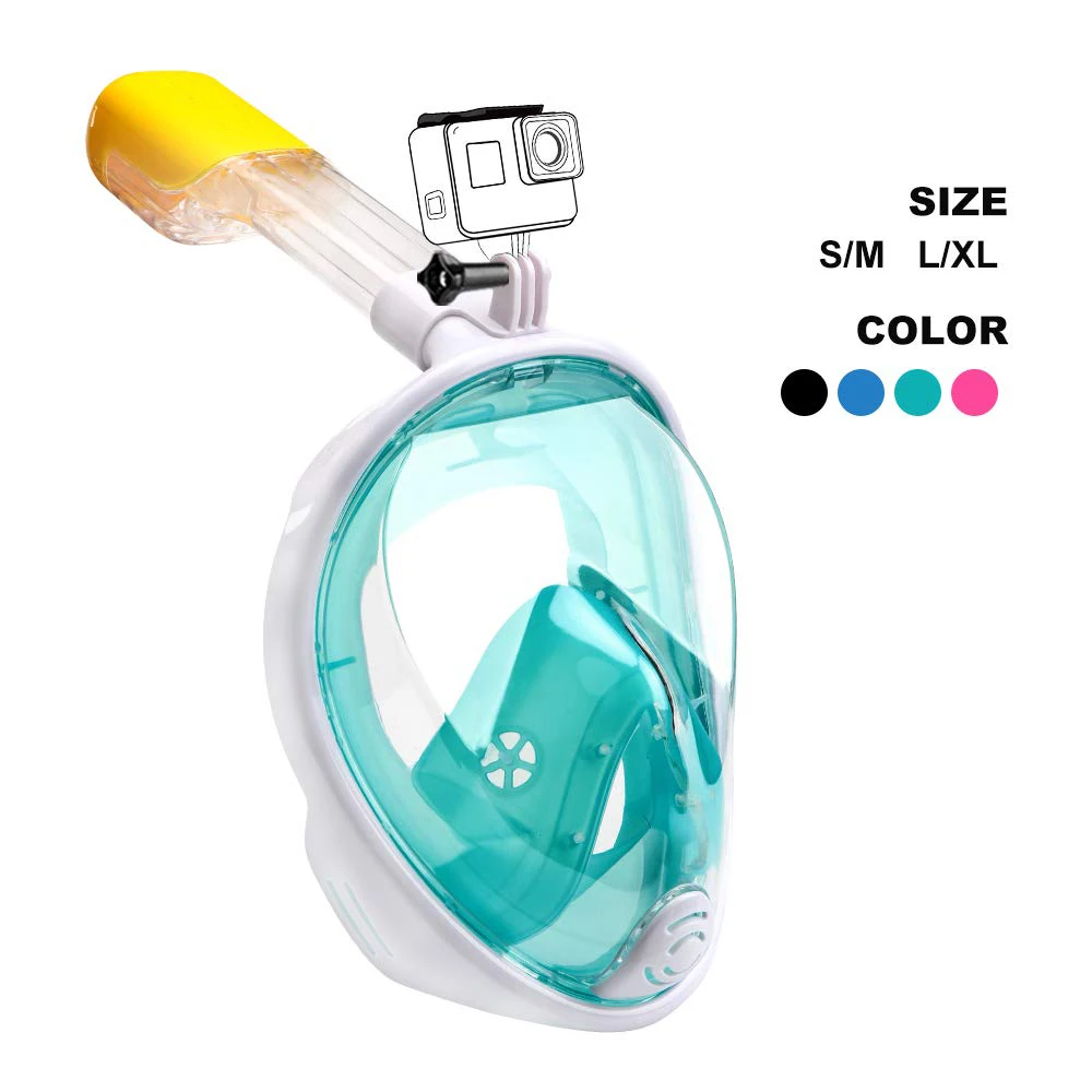 

2019 Full Face Snorkeling Masks Panoramic View Anti-fog Anti-Leak Swimming Snorkel Scuba Underwater Diving Mask GoPro Compatible