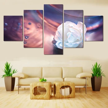 

Home Decorative wall Art Picture Paint on Canvas Prints White flowers Unframed 5 Panels Hot Selling Modern Wall Painting