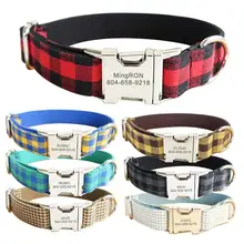 Personalized Pet Collar Custom Plaid Nylon Puppy Cat Name ID Tag Adjustable Collars Lead Leash Set Free Engraving Dog Collars