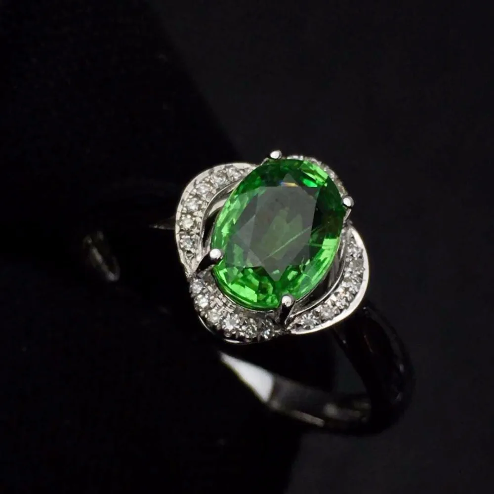 Кольцо с цаворитом настоящие хорошие драгоценности 18 K золото ювелирные изделия натуральный нетепло 1.45ct цаворит драгоценные камни цавориты женские обручальные кольца