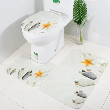 

3Pcs Bathroom Soft Printing Toilet Rug Set Mildew Proof Non-slip Bath Mat Toilet Mat Toilet Lid Cover for Bathroom Accessories