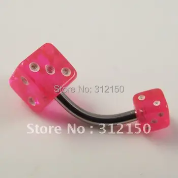 

100pcs Wholesale Free Shipping Stainless Steel shaft acrylic dice belly ring Sexy body piercing Jewelry