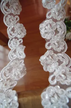 

ivory beaded , sequined bridal, ivory cord lace trim for bridal veil, bridal dress 10yards