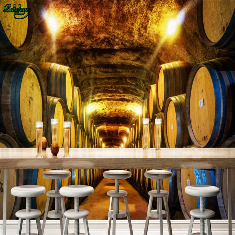 

beibehang Large Custom Wallpaper European Retro Nostalgic Wine Cellar Bar Decorative Backdrop Wall