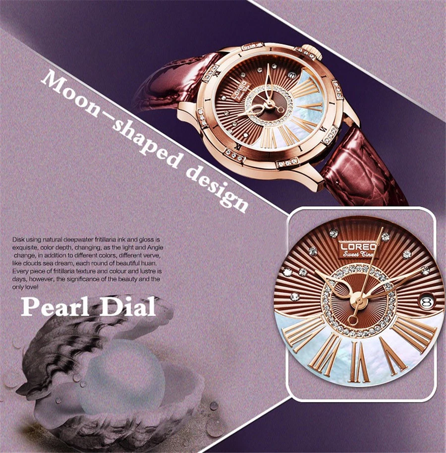 Couro À Prova D' Água Relógio Automático Feminino Montre Femme