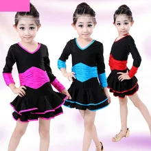 Платье с длинными рукавами для девочек для латиноамериканских танцев детские красивые платья плюс размер платья для бальных танцев: сальса танго румба ча-ча-ча