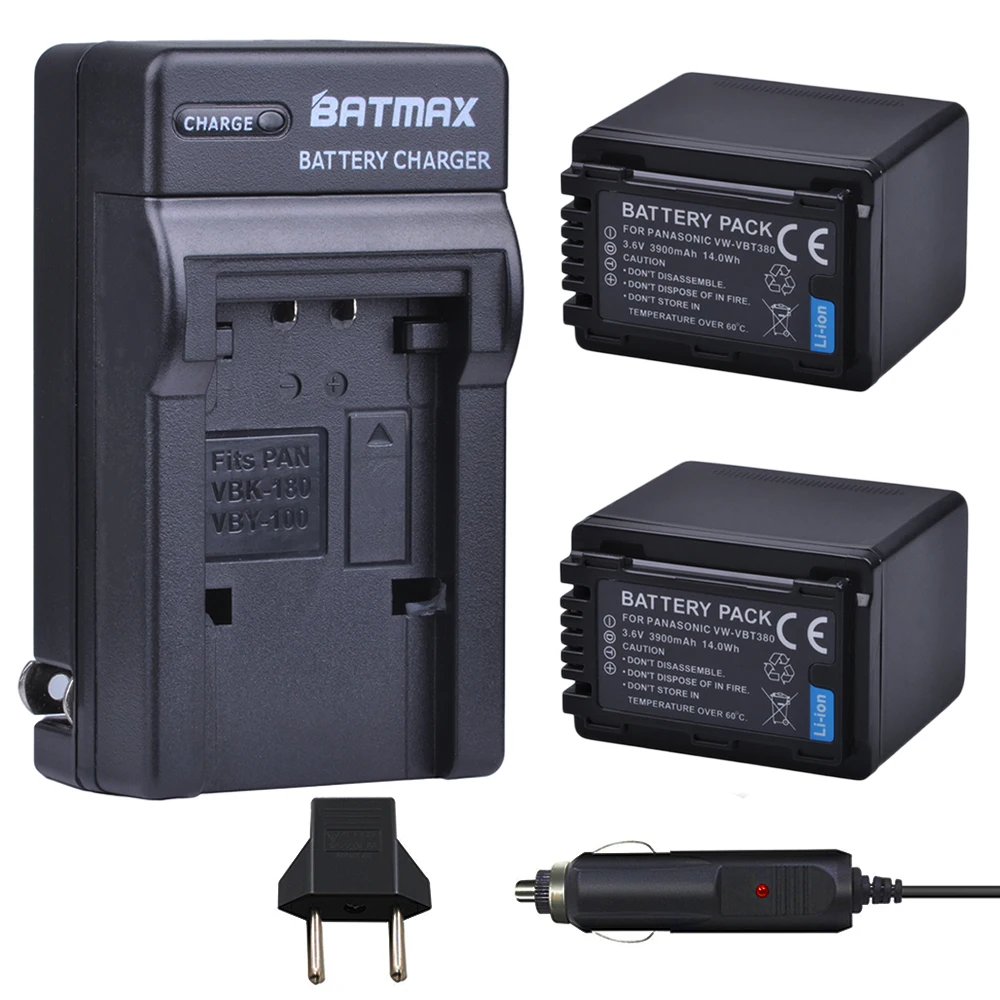Batmax 2 шт. VW VBT380 батарея + настенное зарядное устройство для Panasonic HC V110 V130 V160 V180 V201 V250