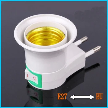 

E27 LED Light Male socket to EU Type Plug Adapter Converter W ON OFF Button 10pcs/lot