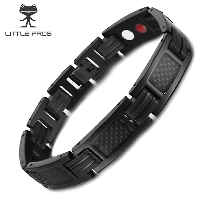 

LITTLE FROG Black Magnetic Bracelet Men Stainless Steel Men Bracelet Hand Chain Blue Silicone Energy Germanium Hologram Bracelet
