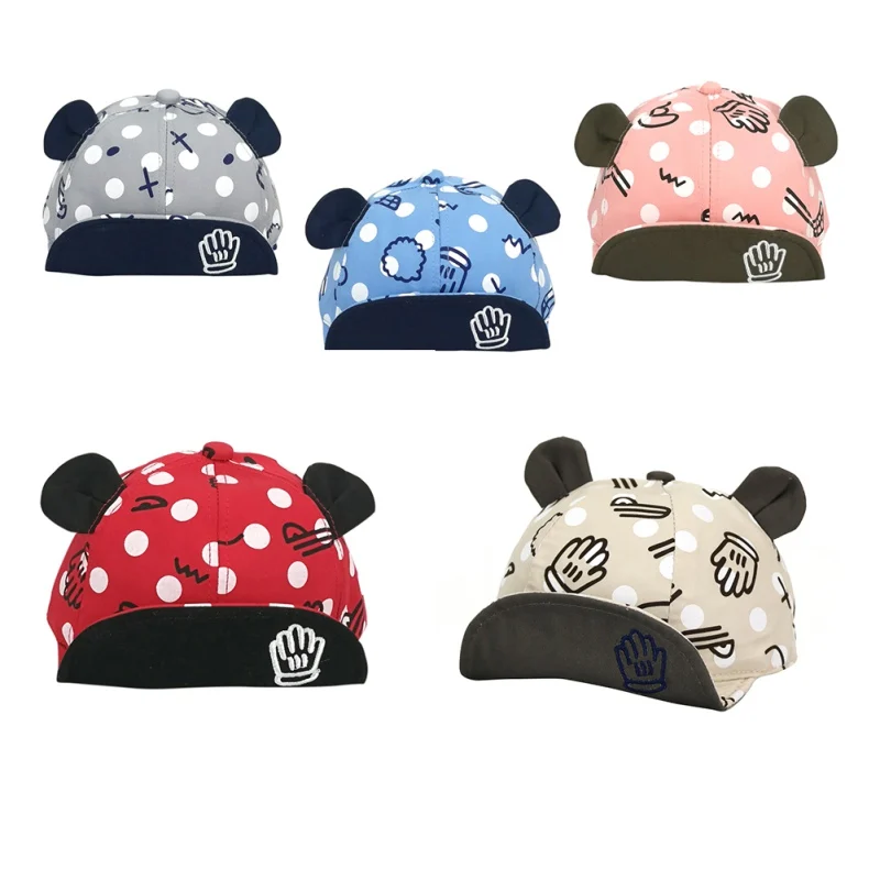 Летняя женская зимняя шапка в горошек для маленьких мальчиков и девочек, милая солнцезащитная Кепка с ушками медведя, реквизит для пографии