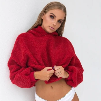 

Sexy Crop Top Short Sweater Women Long Sleeve Hooded Pullover Knitted Jumper Sueter Mujer Tops Loose Red Sweater C89490