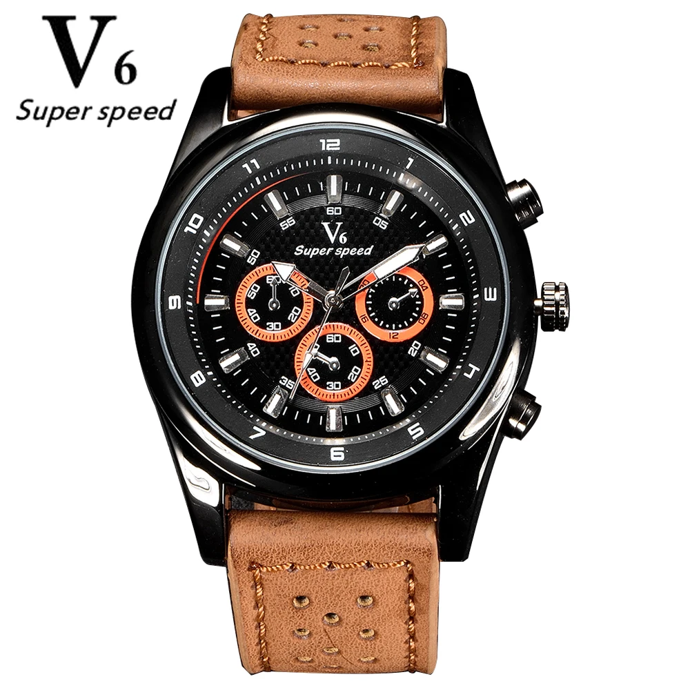 V6 Men's high quality fashion watches multicolor genuine leather strap