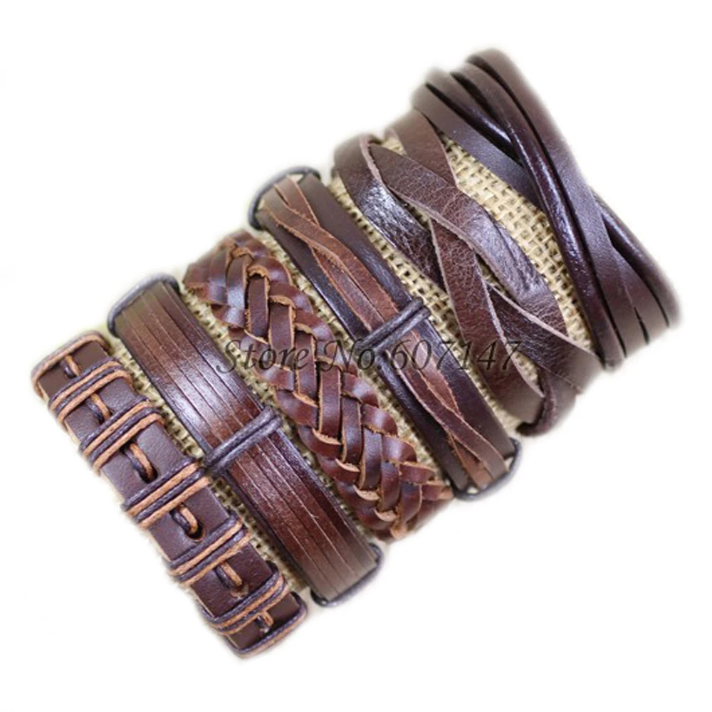 

Free Shipping (6pcs/lot) Fashion Jewelry Wrap Charm Genuine Leather Bracelet Men With Braided Rope Wrap Bracelets S41