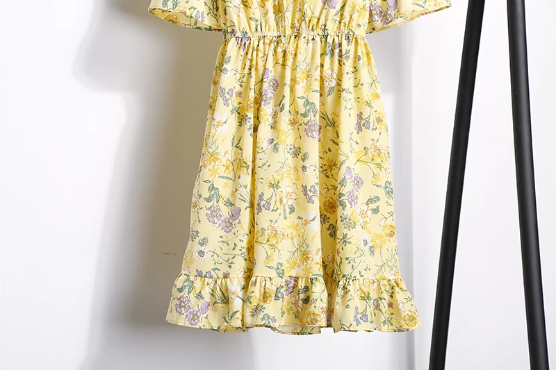 2018送料無料新ファッション花柄シフォンサマードレス甘い薄いスリム女性のワークウェアプリントドレスカジュアルかわいいホット