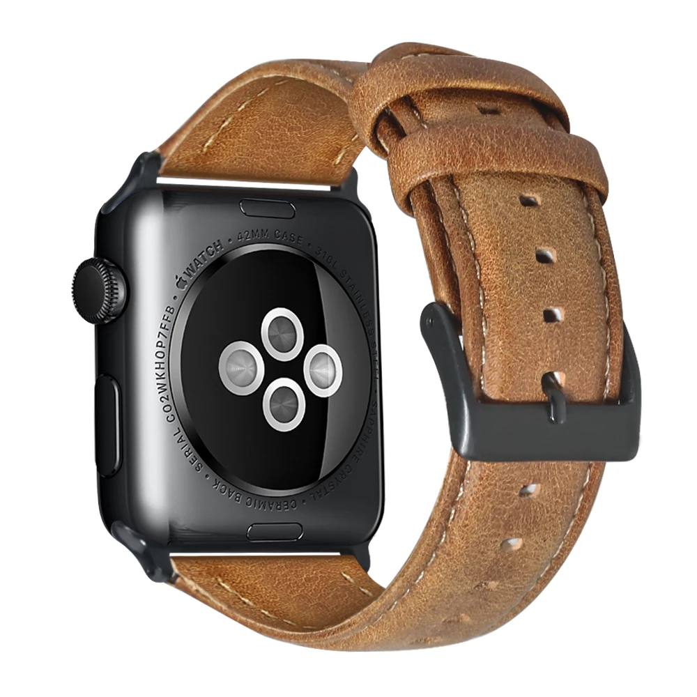 

Wax Oil Skin band Genuine Leather bracelet for Apple Watch Series 5 4 3 2 1 Watchband Replacement Strap Men/Women 38/42/40/44mm