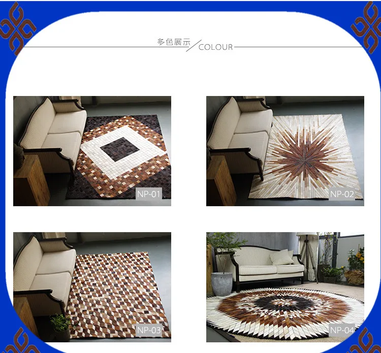 2017 free shipping 100% natural genuine cowhide peru alpaca rugs-in