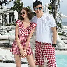 Купальники для пар женские бикини купальники женские купальные костюмы романтические шорты-плавки летнее сексуальное платье бикини набор