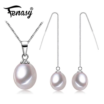 

FENASY Pearl Jewelry wedding engagement jewelry sets,Natural Pearl pendant Necklace women/drop earrings,fashion long earrings