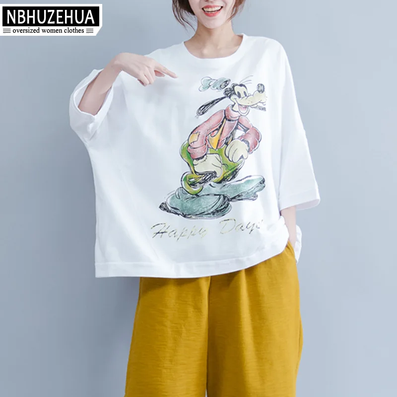 4XL 5XL 6XL плюс Размеры Harajuku Для женщин Футболки для милый мультфильм печати синий