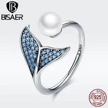 BISAER 100% 925 ayar gümüş kadın denizkızı kuyruğu ayarlanabilir parmak yüzük kadınlar için düğün nişan takı S925 GXR286(China)