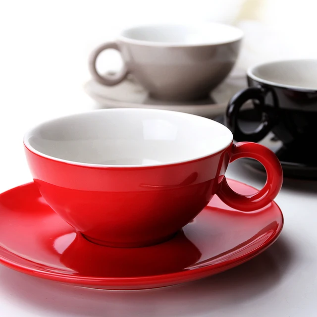 German Brief Color Glaze Coffee Cup Dish Nordic High Capacity Large German Brief Color Glaze Coffee Cup Dish Nordic High Capacity Large Red Ceramic Dark Black Cups