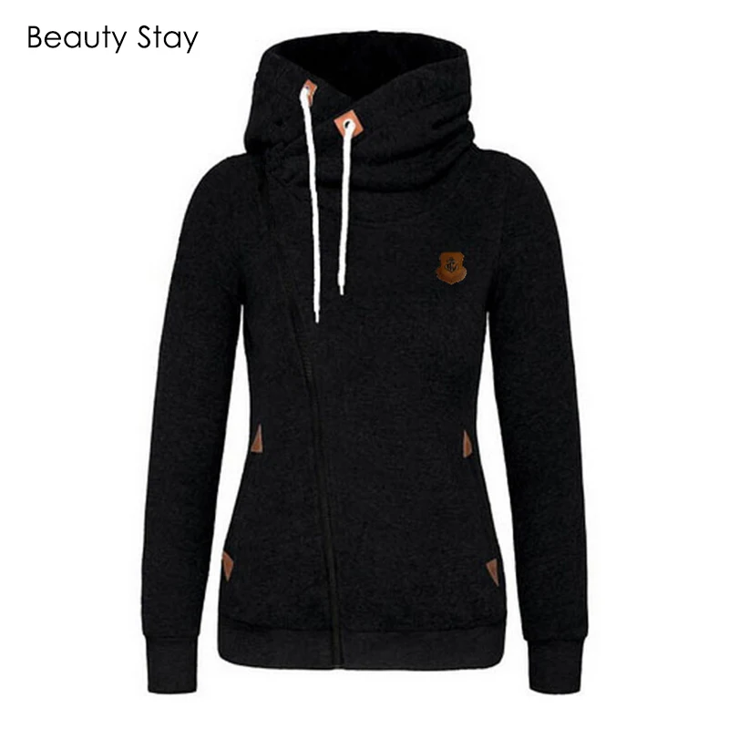  BeautyStay Long Sleeve Pockets Side Zipper Girls Hoodies Women Oversized Zip Hoodie Autumn Winter F