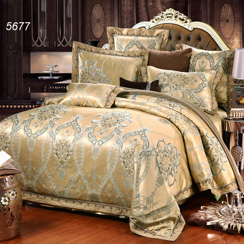 Golden camel silk bedding set 4pcs wedding bed cover silk