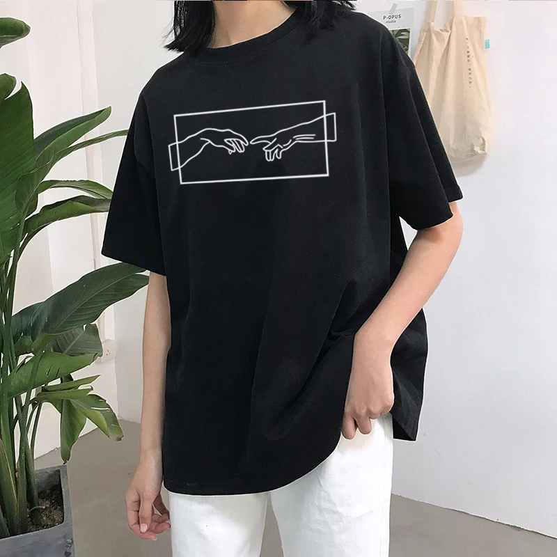 

Michelangelo casual fashion summer new tops short sleeve large size S-2XL loose female Harajuku cartoon print O-neck T-shirt