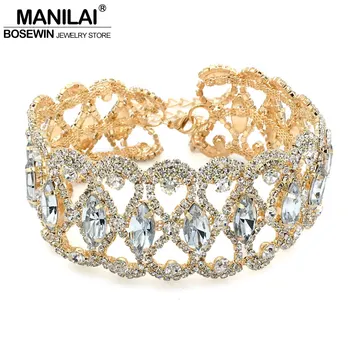 

MANILAI Luxury Rhinestones Choker Statement Necklace For Women Chockers Big Crystal Necklace Wedding Jewelry Maxi Collar Collier