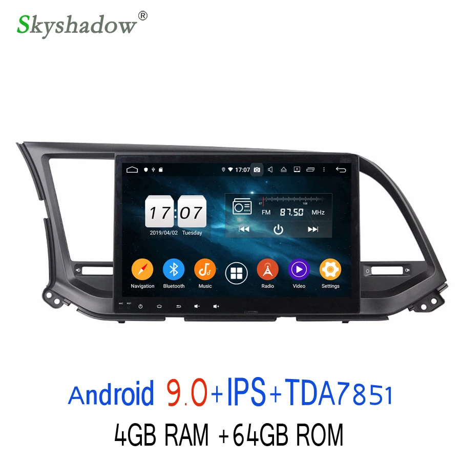 DSP 10," Android 9,0 для hyundai Elantra 8 Восьмиядерный 64 Гб rom автомобильный dvd-плеер gps ГЛОНАСС RDS радио wifi Bluetooth 4,2