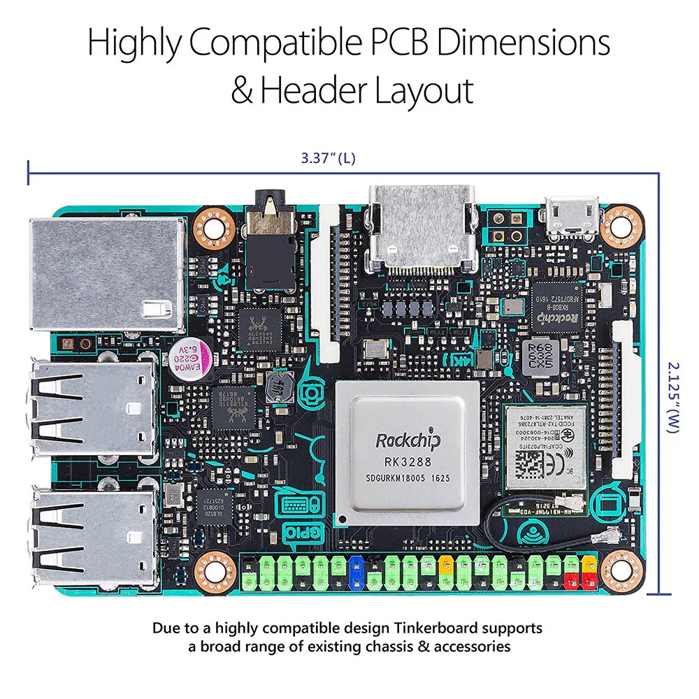 Плата ASUS SBC Tinker RK3288 SoC 1,8 GHz quad core cpu, 600MHz Mali-T764 GPU, 2GB LPDDR3 Thinker board/tinkerboard с tf-картой