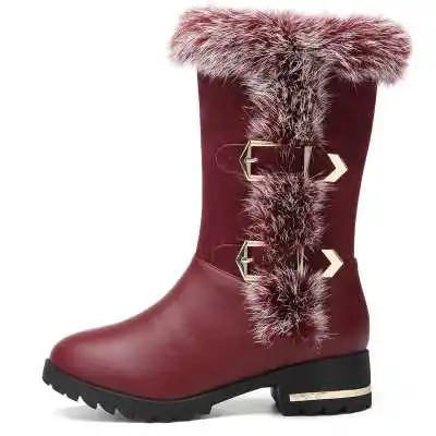 

2016 Women Winter Boots Mid Calf Faux Fur Handmade Women Snow Boots Belt Buckle Warm Cotton Shoes Women Winter Shoes S3090