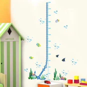 

Colorful underwater bubble fish wall decals height measure growth chart adesivos de paredes living room bedroom wall art poster