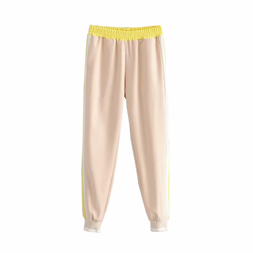 Women casual ankle length pants elastic waist side striped design pockets decorate female stylish brand trousers - Цвет: as picture