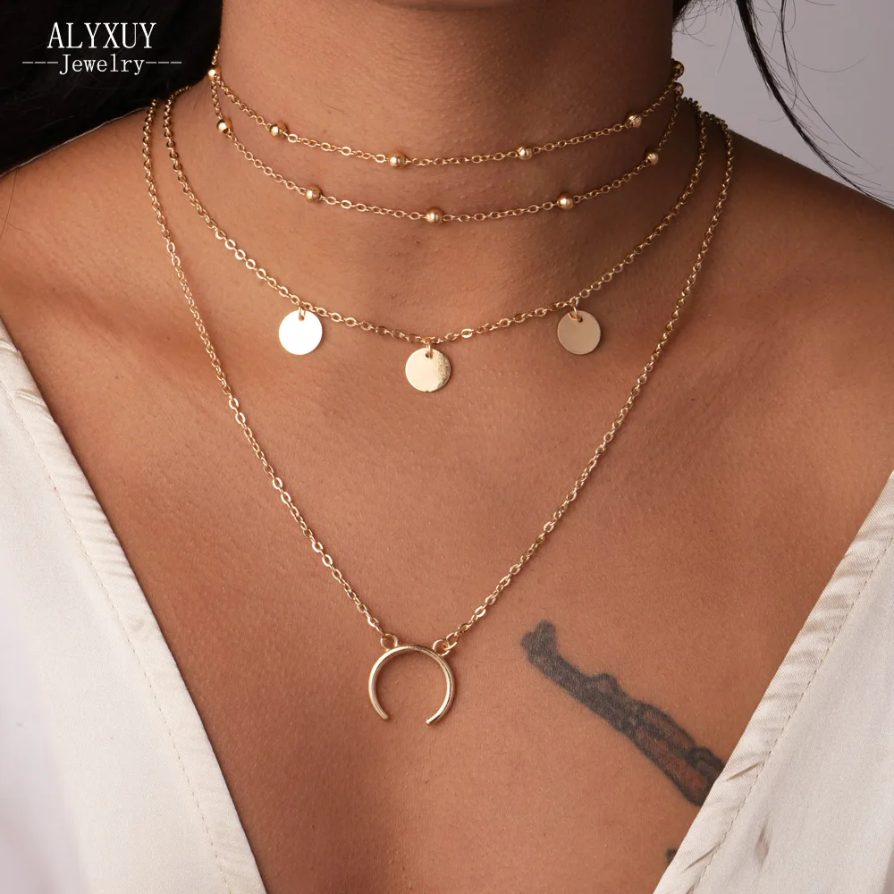 New fashion trendy jewelry multi layer round beads moon pendant
