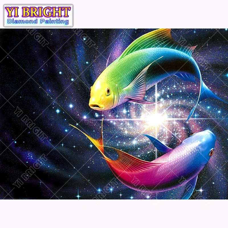 

Diy diamond painting cross stitch "Multicolor Two Carps" Full Round Diamond embroidery Needlework Rhinestone Mosaic Crafts 1027