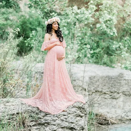 Pink Кружевное платье макси для беременных; реквизит для фотосессии; платье для беременных; платья с длинными рукавами для фотосессии; платье для беременных женщин - Цвет: Pink