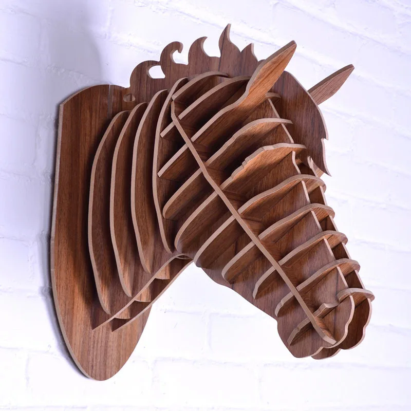 Us 105 0 Nodic Carved Wooden Horse Head Art Home Decoration Simple Fashion Europe Style Animal Head Hanging Wall Decoration Wall Art In Statues