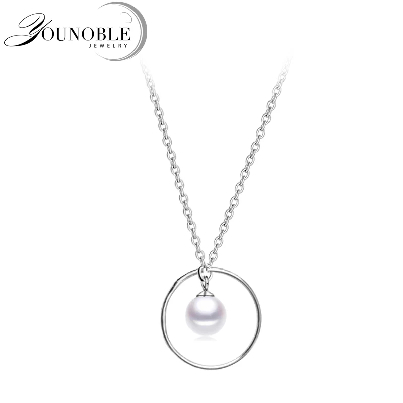 

Freshwater Round Pearl Pendant Necklace,925 Silver Circle Pendant for Women Girls Birthday Trendy Gift in Box White color