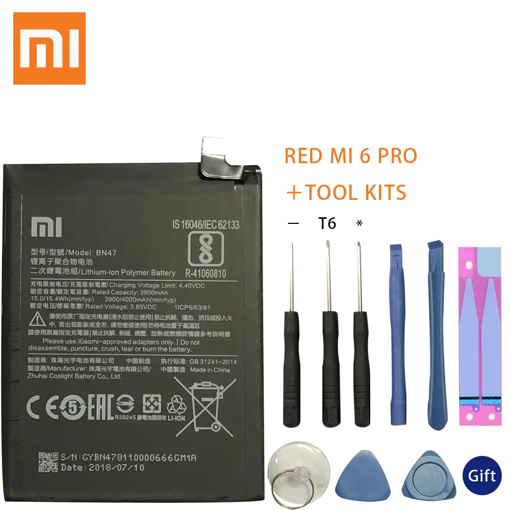 

Xiao Mi Original Phone Battery BN47 for Xiaomi Redmi 6 Pro / Mi A2 Lite 3900mAh High Quality Replacement Battery Free Tools