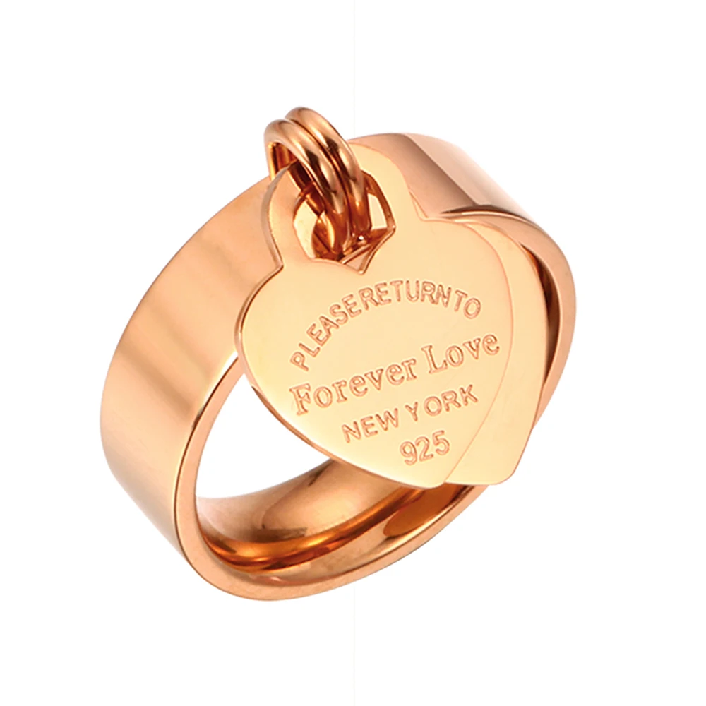 Fashion Forever Lover's Heart Rings 316L Stainless Steel Engrave Ring Rose Gold Women Rings for Wedding Gift Brand Jewellery