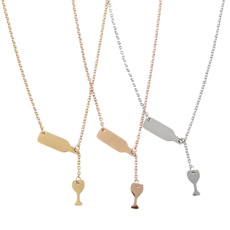 

Beer Cup Long Pendant Necklace For Women Wine Bottle Gold Silver Color Triangle Statement Necklace Party Fashion Jewelry