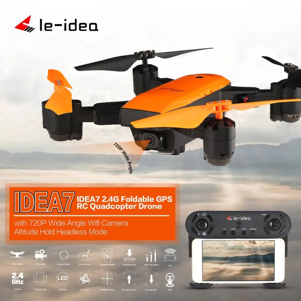 

Le-idea IDEA7 2.4G RC Drone Foldable Quadcopter with 720P Wide Angle Wifi Camera GPS Altitude Hold Headless One Key Return