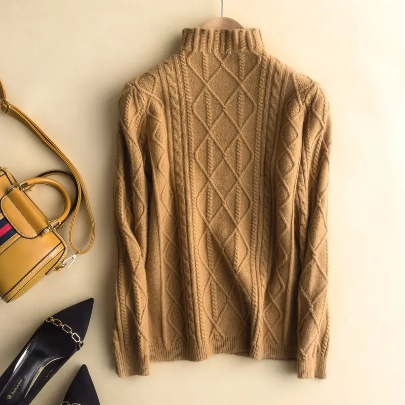 Semi-high cashmere sweater New cashmere sweater in autumn and winter Women's jacquard pullover Thickened semihigh collar sweater