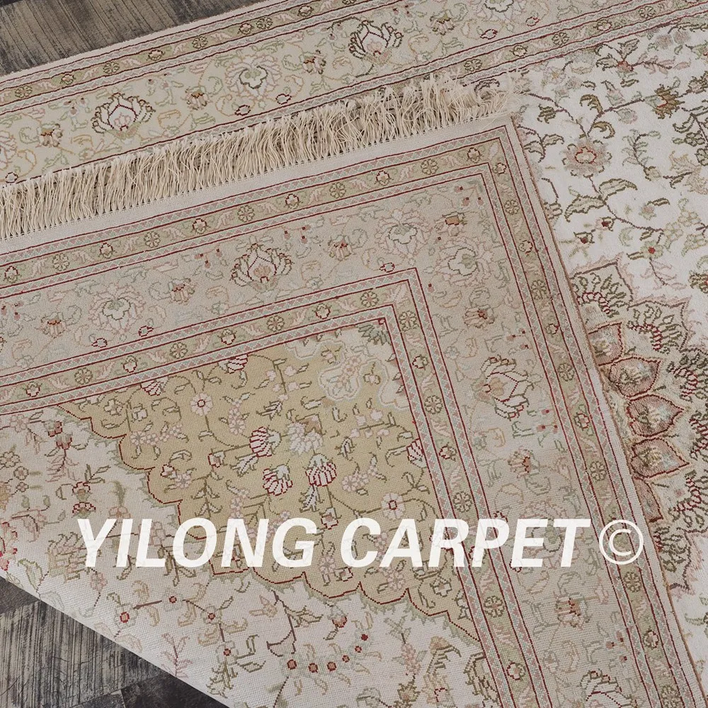Yilong 4'x6' турецкий ковер шелк медальон дизайн Vantage античный бежевый типов персидские ковры (SL109B4x6)