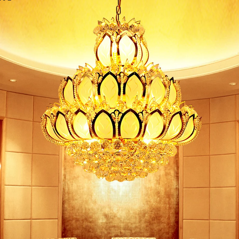 

Modern Crystal Chandeliers Lights Fixture LED Light American K9 Crystal Golden Lotus Flower Chandelier Lamp Home Indoor Lighting