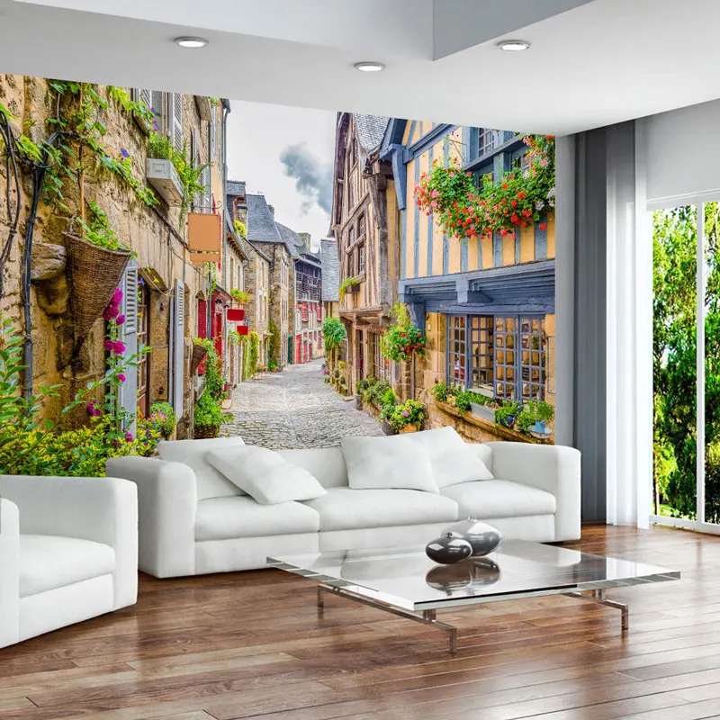 

Europe Street Alley Nature Photo Wall Paper Mural Cafe Home Decor Wall Papers 3D Wallcovering Self Adhesive Vinyl/Silk Wallpaper