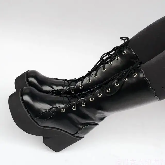 Womens-Winter-Motorcycle-High-Platform-Boots-Lace-up-Mid-Calf-Martin-Boots-with-Side-Zip- 4